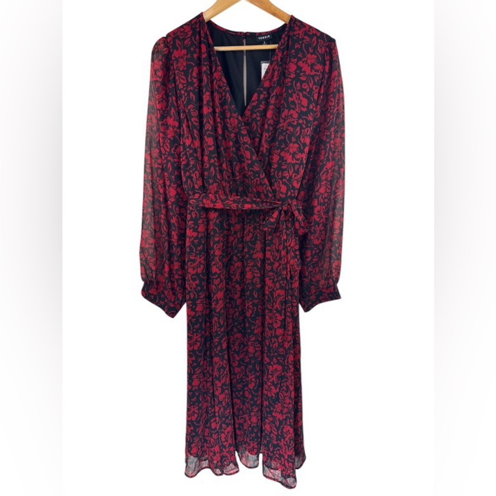 Torrid Midi Crinkle Chiffon Surplice Balloon Sleeve Dress Floral Black Size 2X - Picture 4 of 11